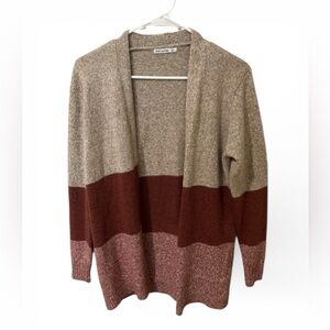 Pink Clover Tan & Rust Colorblock Open-Front Cardigan Size Small